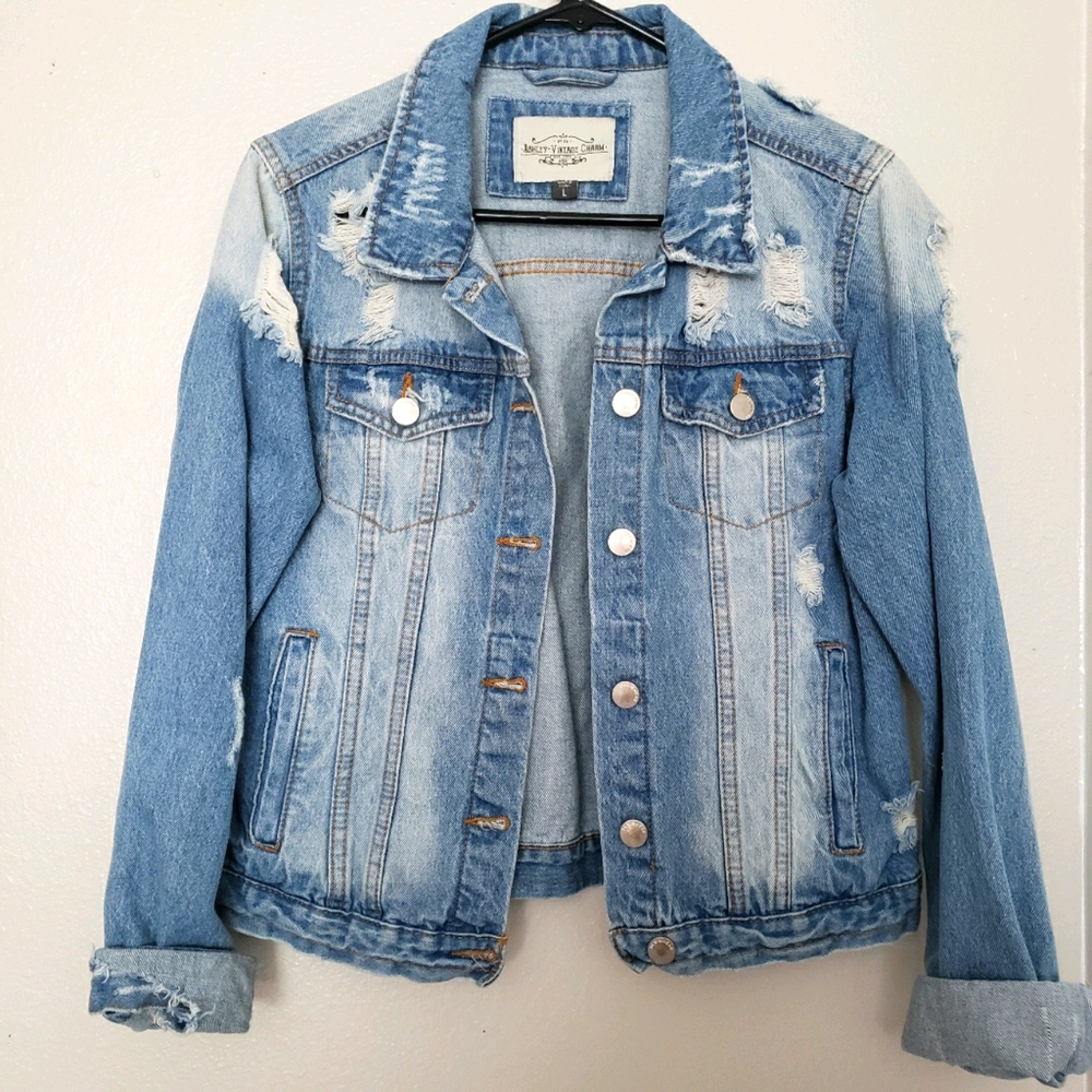 Ashley Vintage Charm Distressed Jean Jacket, L